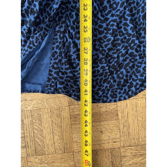 The Nu Vintage Dress Blue Animal Leopard Cheetah Tie Front Shirtdress Midi Small - Picture 6 of 7